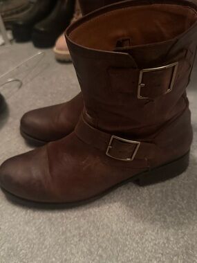 Brown Leather Buckle Ankle Boots
